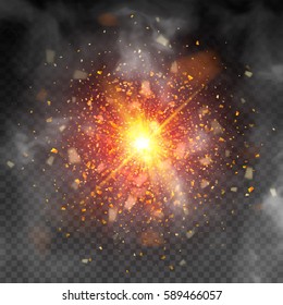 Golden firework glitter particles on the background. Stardust spark the explosion on a black background. vector illustration 3D, of realistic vector, EPS 10