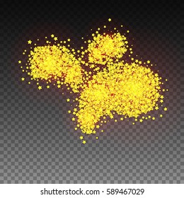 Golden firework glitter particles on the background. Star Dust. Stardust spark the explosion on background. Vector illustration 3D, of realistic vector, EPS 10