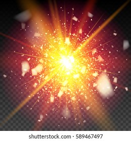 Golden firework glitter particles on the background. Stardust spark the explosion on a black background. vector illustration 3D, of realistic vector, EPS 10