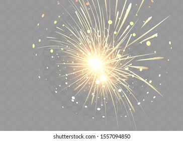 Golden Firework Salute Burst on Transparent Background