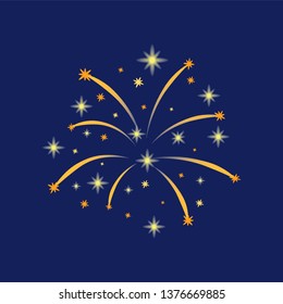 Golden firework with sparks on a dark background. Vector illustration.