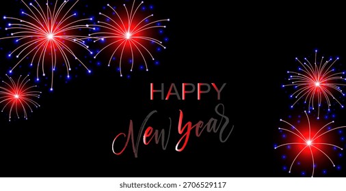 Golden Fireworks And Elegant Script New Year Vector Illustration Background