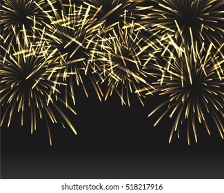 Golden fireworks on black color background with copy space at the under area of image. Design concept for celebration in vector illustration