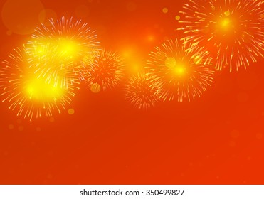 Golden Fireworks on red background to celebrate on chinese new year