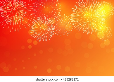 Golden Fireworks on red background to celebrate on chinese new year