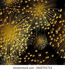 Golden fireworks seamless background. hand drawing. Not AI, Vector illustration