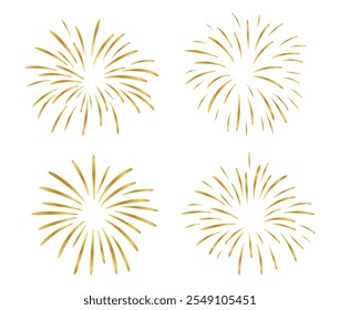 Conjunto de fuegos artificiales de oro, celebración, diseño de Vector