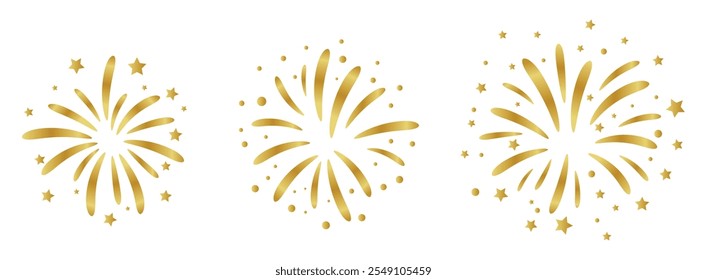 Conjunto de fuegos artificiales de oro, celebración, diseño de Vector