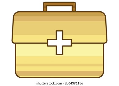 golden first aid box on white background