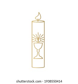 golden first holy communion candle icon- vector illustration