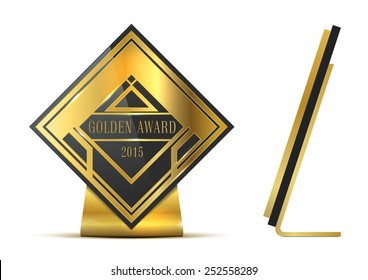 Golden first place award isolated on white background