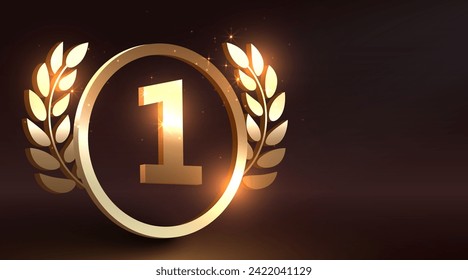 Golden first place award sign. Number 1. Best choice. Vector illustration