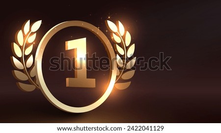 Golden first place award sign. Number 1. Best choice. Vector illustration
