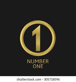 Golden First Place or Number One award label, Sport and Business concept.  Vector illustration