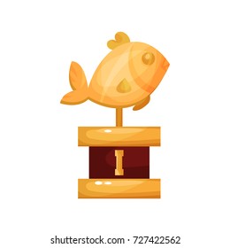 Golden fish award, fishing trophy statuette cartoon vector Illustration