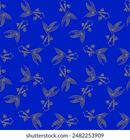 golden fish background vector. Gold line art wallpaper, beautiful fish fin and tail, fabric.