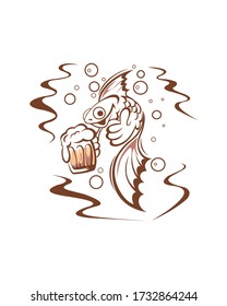 Golden fish with beer. Vector illustration Advertising poster.  Postcard. Banner.