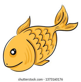 A golden fish with black eyes swimming freely in the river vector color drawing or illustration 