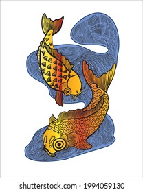 Golden fish floating on the patterned river