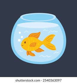 golden fish in the glass tank in flat vector design.