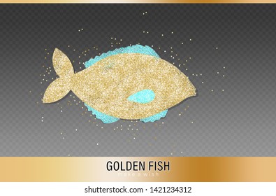 Golden Fish glitter Vector. glowing icon templates. Fish market symbol poster