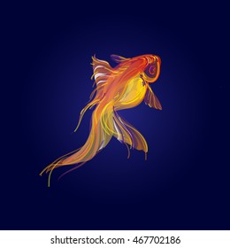 Golden fish isolated on blue background.