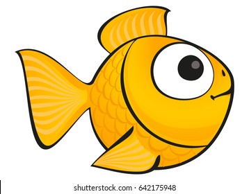 Golden fish isolated. Vector aquarium gold fish silhouette illustration. Colorful cartoon flat aquarium gold fish for your design.