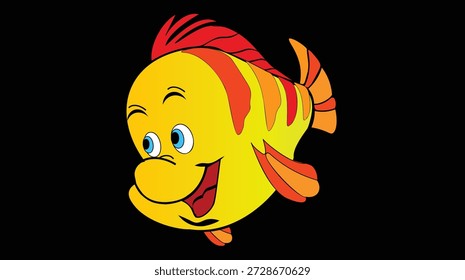 Pescado dorado con multicolor utilizado en este diseño, fondo negro utilizado.