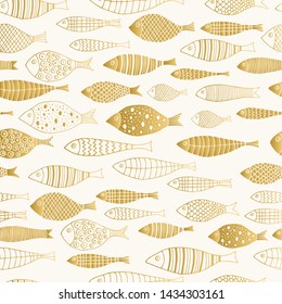 Golden fish pattern. Cute children textile design.