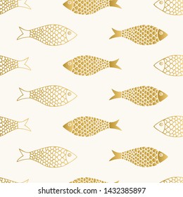 Golden fish pattern. Cute kids design. Vector illustration. Repeat background.