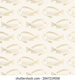 Golden fish pattern. Vector vintage illustration.