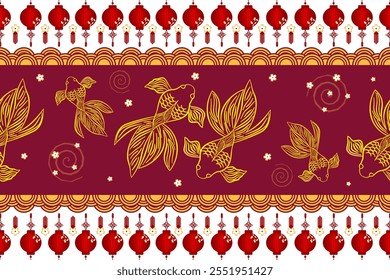 Golden Fish Seamless Pattern Design Vector Illustration, Background