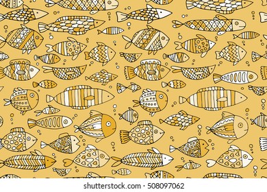 Golden fish seamless pattern, sketch for your design