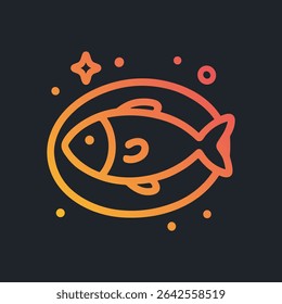 Golden fish swimming in a dish. Icon symbol illustration