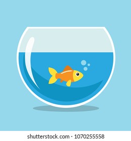 Golden fish swimming in a fishbowl. Vector illustration.