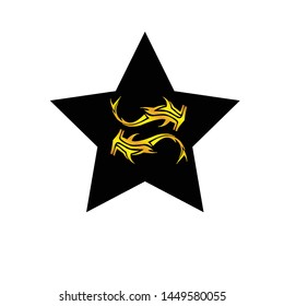 golden fish tattoos on black star.