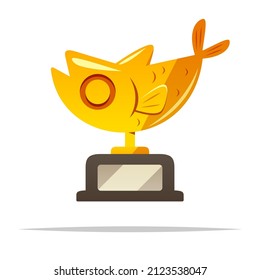 Golden fish trophy award vector isolated illustration