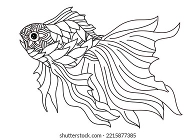 Golden fish Vector for coloring book. Drawing Worksheet for child. Printable for kids. 