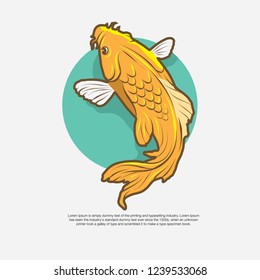 Golden fish vector illustration with green circle  background.