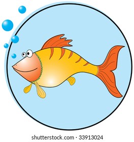 Golden fish. Vector illustration. Sketch simulate.