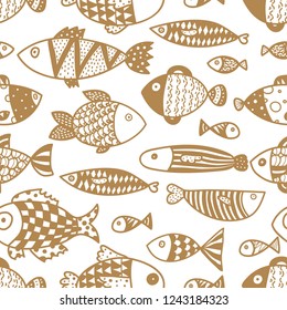 Golden fish. Vector seamless pattern. Seamless pattern can be used for wallpaper, pattern fills, web page background, surface textures.