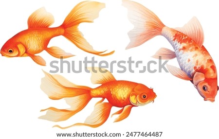 Golden fish Watercolor painting isolated. Watercolor hand painted cute animal illustrations. Gold fish isolated on white background