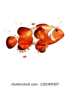 Golden fish watercolor Vector isolated. Small fish on white backgrounds