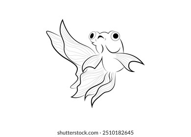 Golden fish with wide wings line drawing isolated on white background - vector illustration