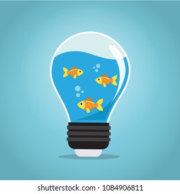 Golden fishes swimming in the water of a bulb. Vector illustration.