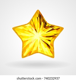 Golden Five Pointed Shining Star. Brilliant five beam, ray Gold Wye. Vector Triangular Template Object
