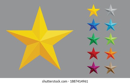 golden five star as icon or favorite sign in differents color