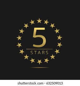 Golden Five stars label set. Hotel apartment sign, Luxury quality