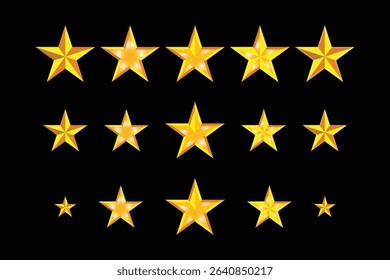 Golden five Stars Rating Icons Set on Black Background.