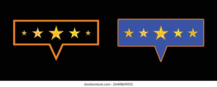 Golden five Stars Rating Icons Set on Black Background.